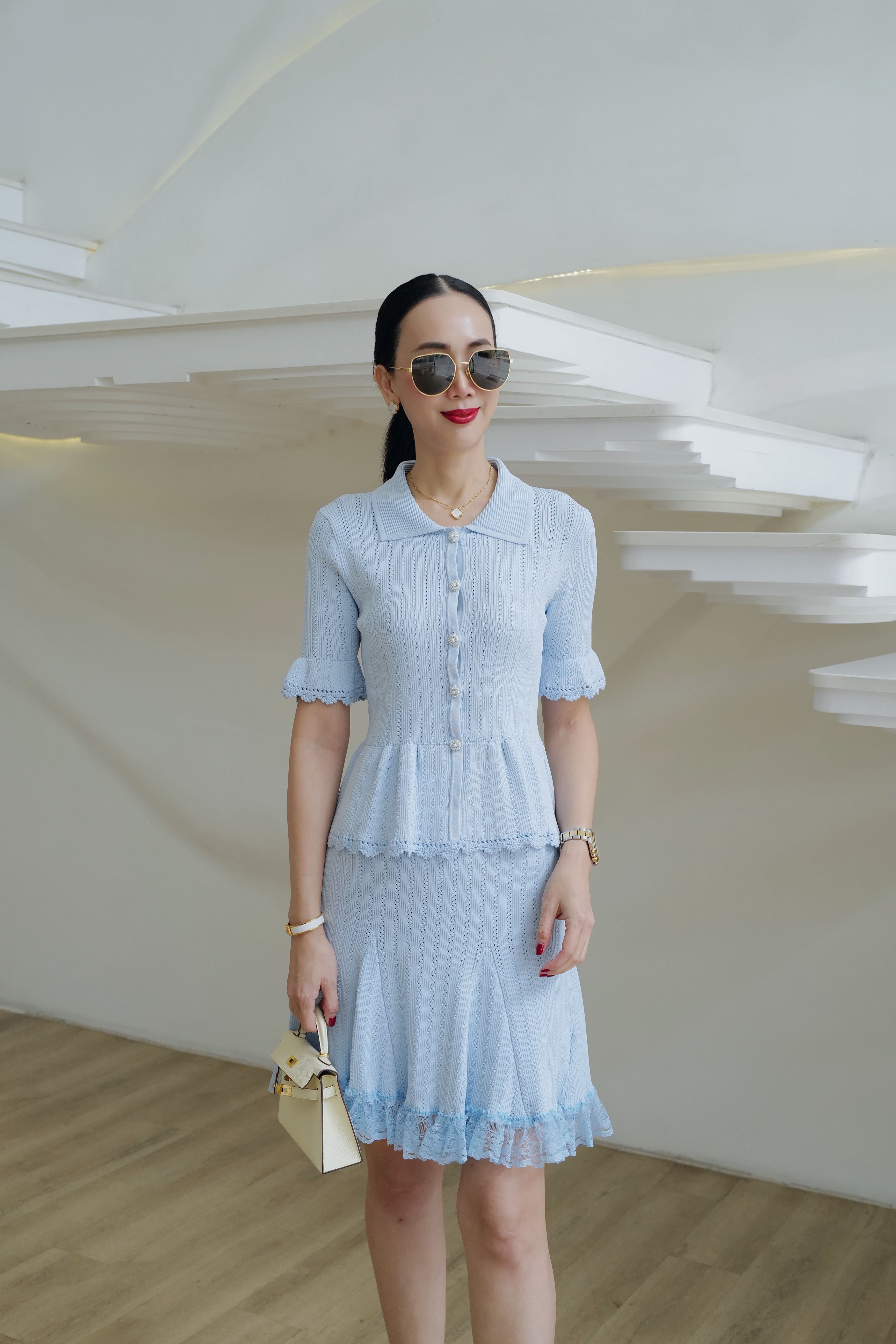 📌พร้อมส่ง…BLUE SET KNIT 2 PCS TOP+SKIRT
