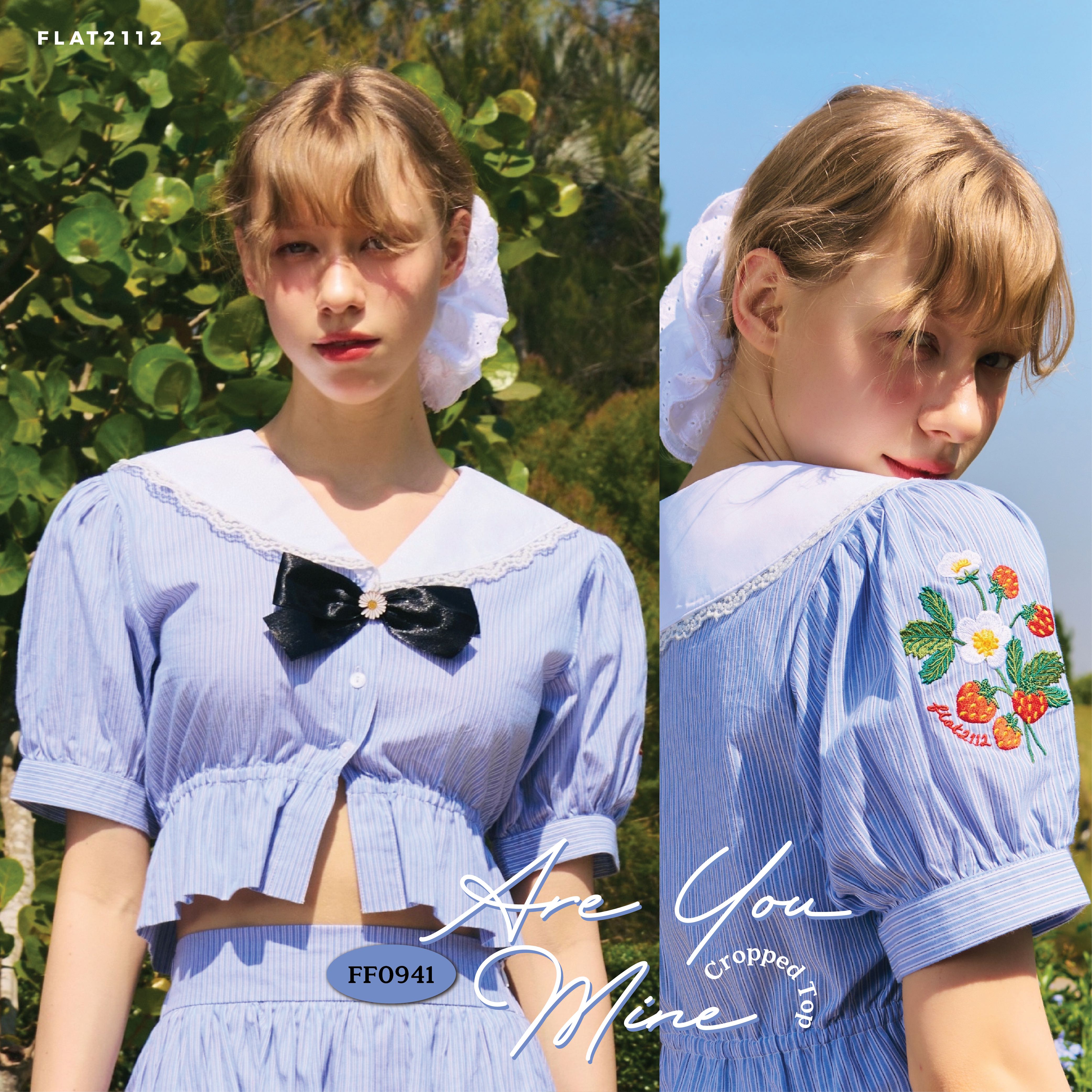 FLAT2112 FF0941 : ARE YOU MINE CROPPED TOP เสื้อครอป เสื้อแขนสั้น เสื้อคอปก