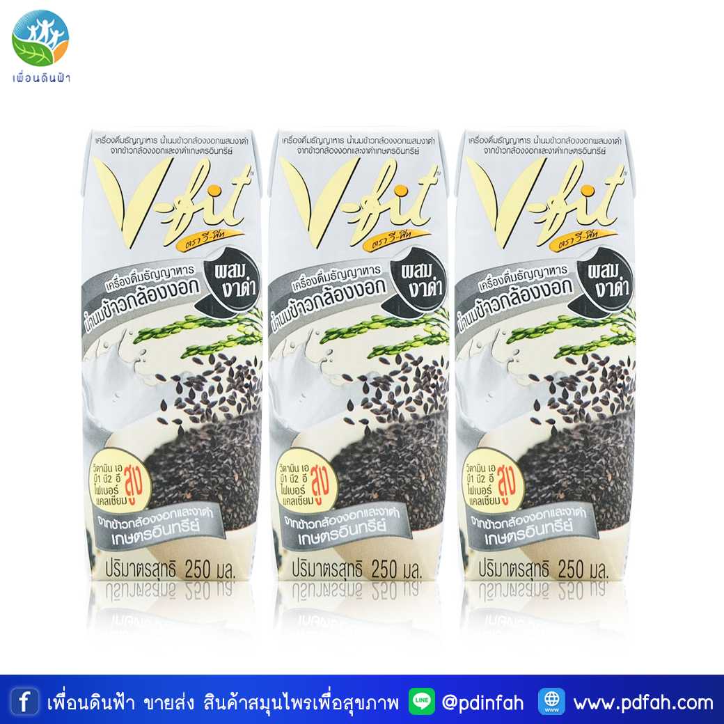 205 วีฟิต น้ำนมข้าวกล้องงอกผสมงาดำ 250ml. แพ็ค3กล่อง (เจ) วีฟิท V-fit (เทา)