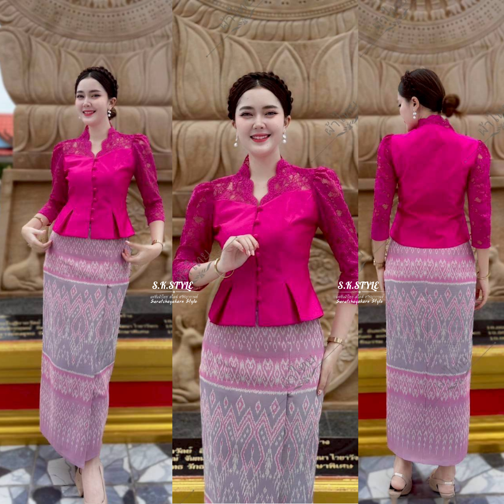 ผ้าถุงผ้าฝ้ายทอลาย ลายมัดหมี่ มี SIZE S-2XL งานป้ายสำเร็จซิปซ่อนหลัง อัดกาว ใส่ไปวัดทำบุญสวยมาก