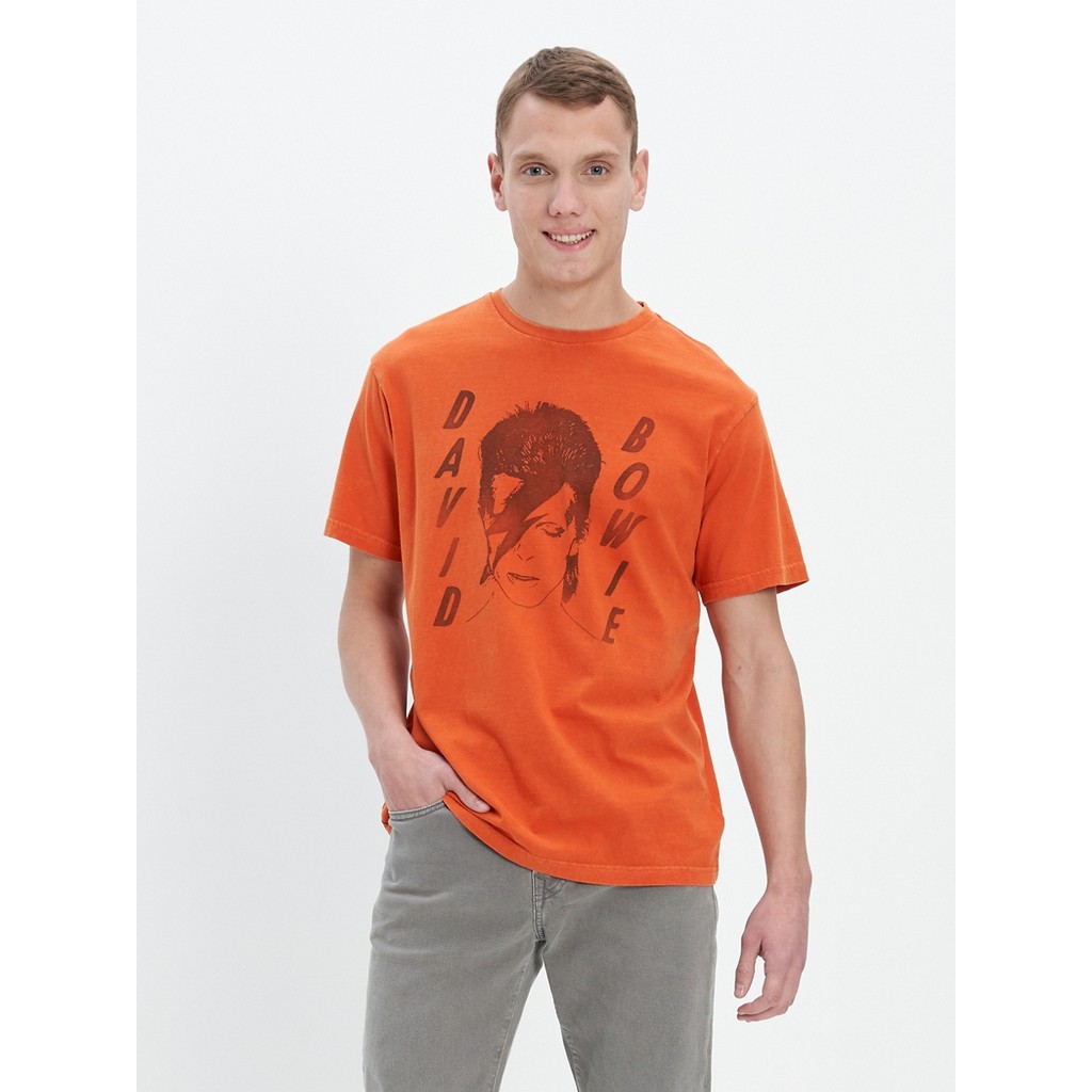 American Eagle เสื้อยืดผู้ชาย G BOWIE SS SET IN TEE- MAGIC WHITE TUMBLE สี ORANGE - 017-3006-800