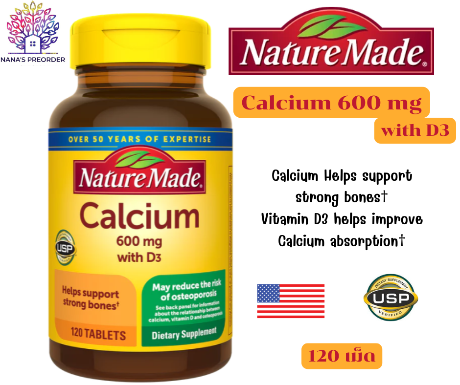 Nature Made Calcium 600 mg with Vitamin D3  120 Tablets Value Size