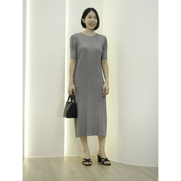 ยาว 46 นิ้ว 2MUAY รุ่น GM8021 เดรสอัดพลีท BALLOON SHORT SLEEVES PLEATED DRESS 6 สี FREE SIZE