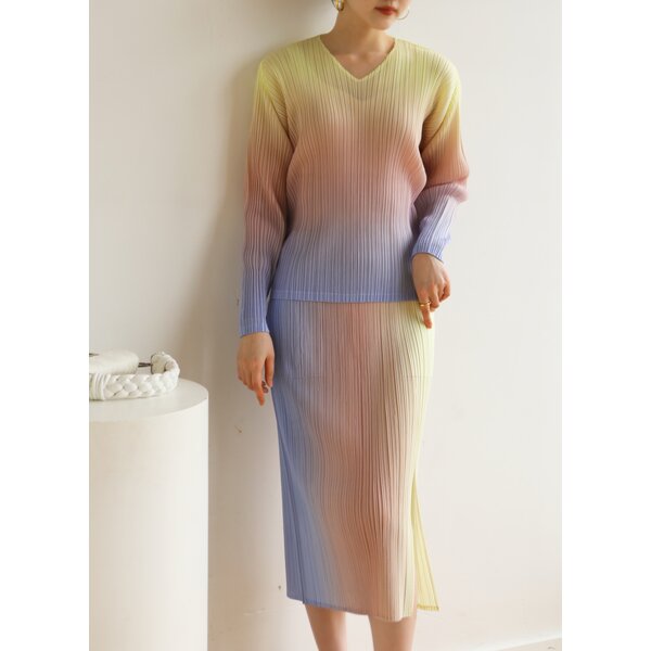 2MUAY รุ่น GJO8822/GJO9212 เซ็ตพลีทคุณภาพ GRADIENT PRINTED PLEATED SET 4 สี FREE SIZE