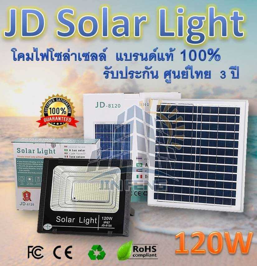 JD-8120 ขนาด 120 วัตต์ ไฟโซล่าเซลล์ ติดตั้งง่ายได้ทุกที่ สว่างทั่วไทย ประหยัดไฟ 100% อุปกรณ์ครบชุด
