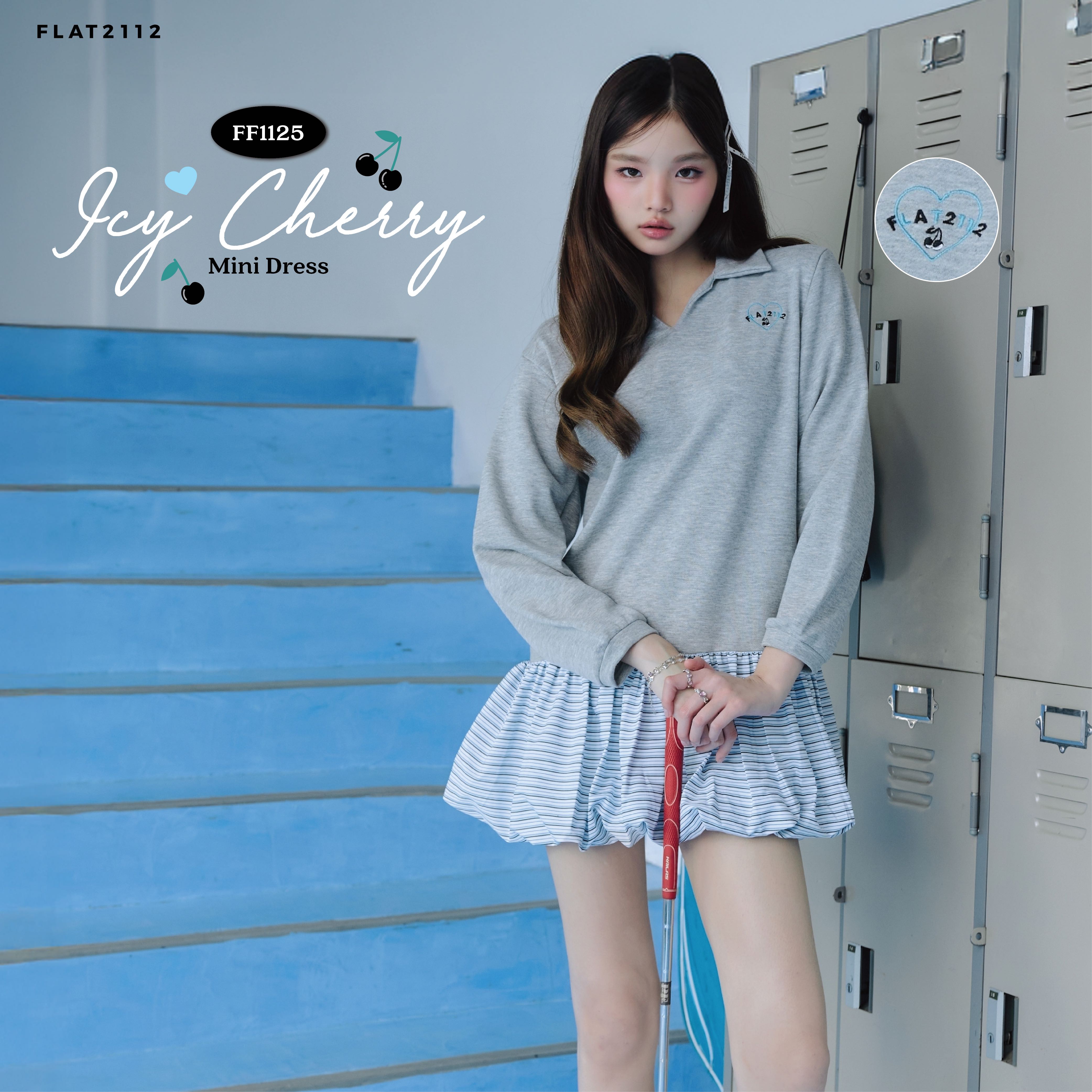 FLAT2112 FF1125 : ICY CHERRY MINI DRESS มินิเดรสน่ารัก เดรสออกงาน เดรสเเฟชั่น คอปกสุดปัง  มีพลัสไซซ์