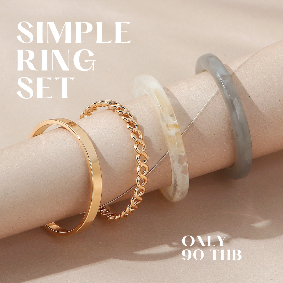 4pcs simple resin and gold ring