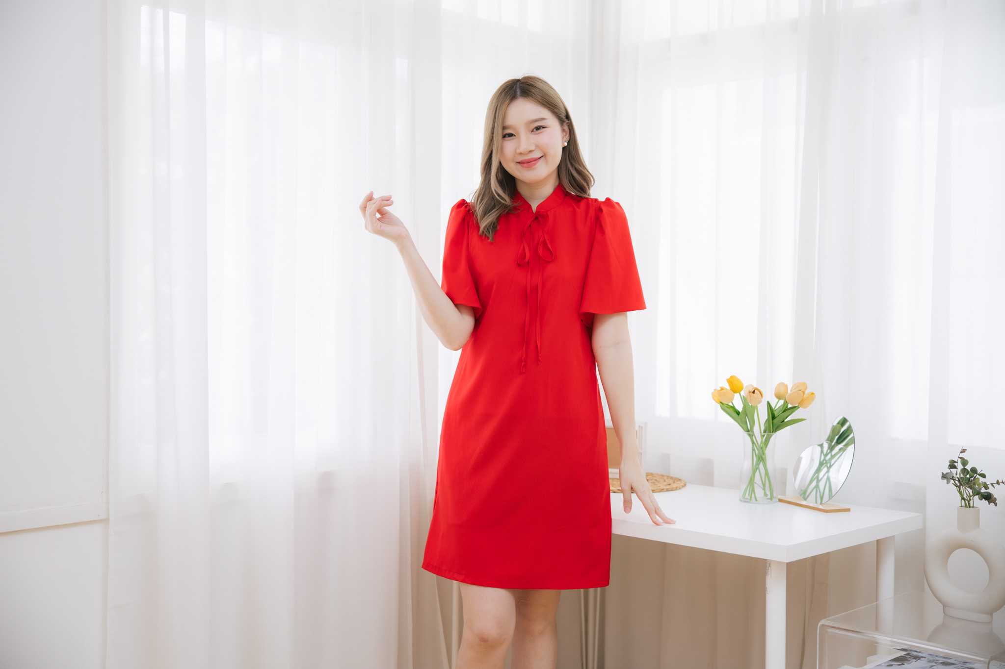 ชุดให้นม red  bow dress