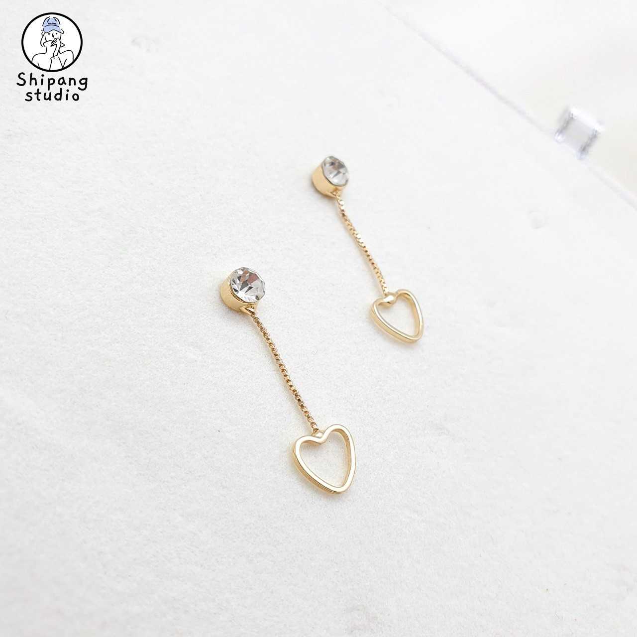 ต่างหูเกาหลี ต่างหูแฟชั่น ต่างหูก้านเงินแท้ S925 Drop Heart