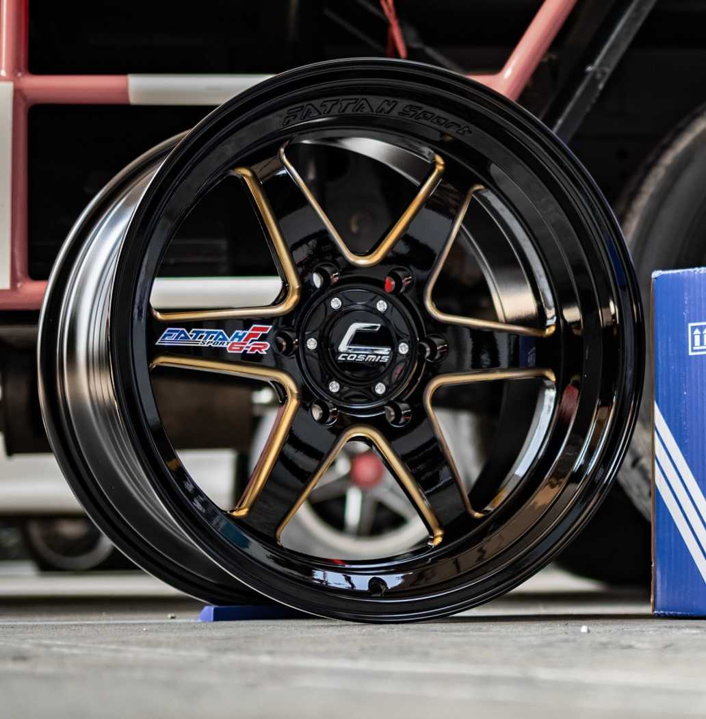 แม็กซ์ FATTAH/F6-R18X10.5 6X139.7 ET30 CB.106BLK-WTG-PLATE(สีดำทั้งวงCNCข้างก้านไดร์ทอง+เพลท)Custom