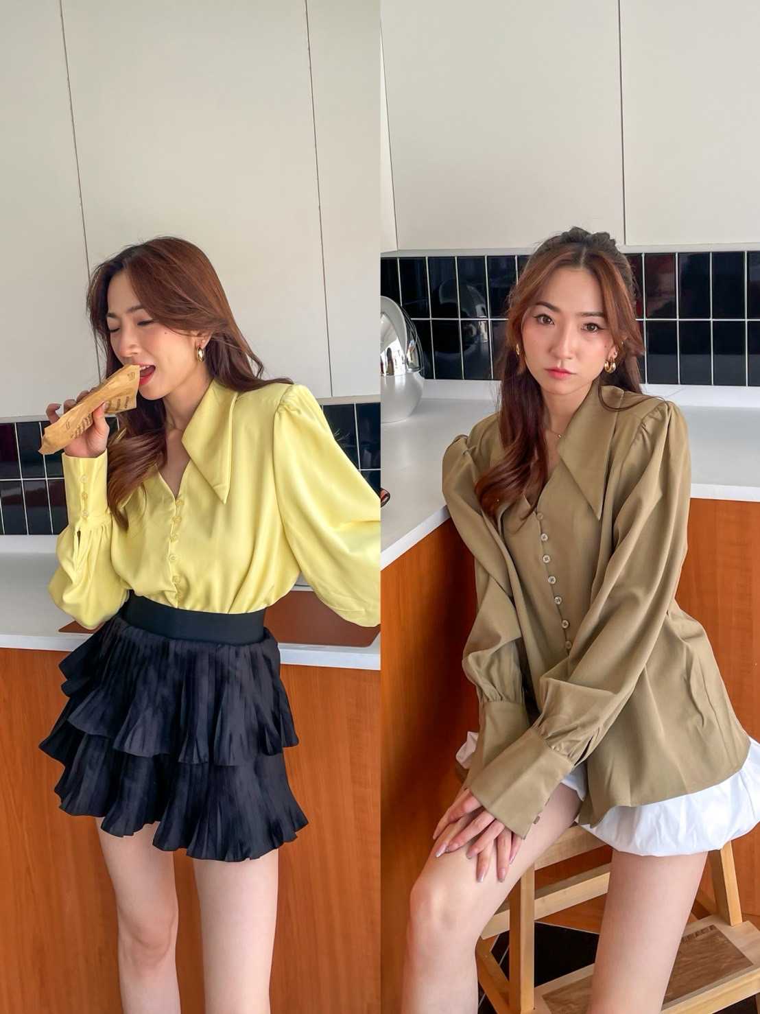 mary shirt เสื้อเชิ้ตปกคอแหลม กระดุมหน้า