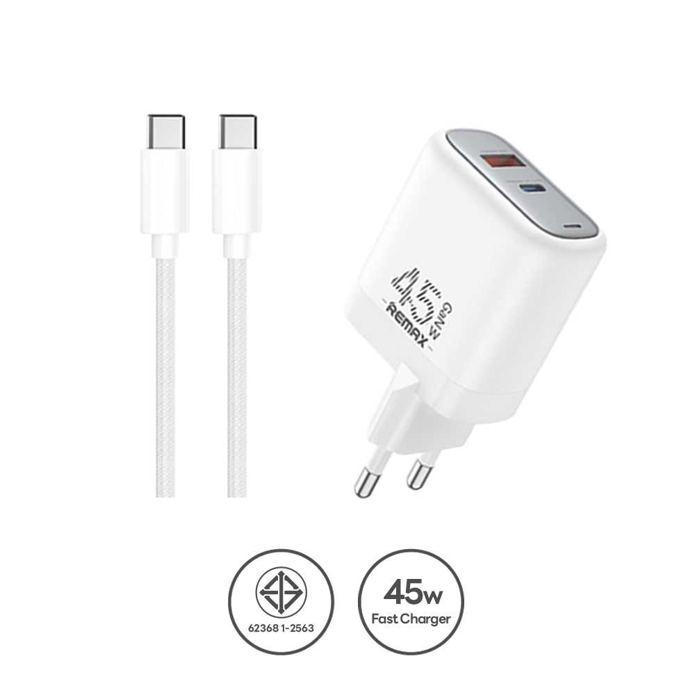 USB Charger U60-AC45W (White,Set) - หัวชาร์จพร้อมสาย Remax