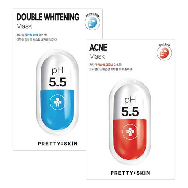 PRETTYSKIN Double Whitening Mask / Acne Mask มาส์กหน้าดูแลปัญหาผิว ผิวหมองคล้ำ ผิวเป็นสิว