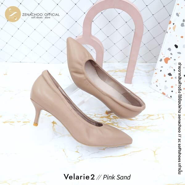 สีใหม่ ทรงปกติ เปลี่ยนไซส์ได้-ไม่รับคืน รุ่นขายดี Zenachoo Velarie2 สูง 2 นิ้ว สี Pink Sand รองเท...