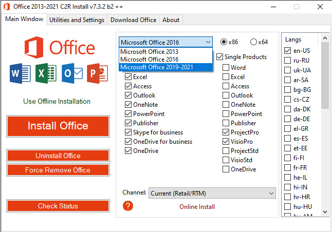 Office 2013-2021 C2R Install + Lite version v7.3.3 โปรแกรมติดตั้ง Microsoft Office