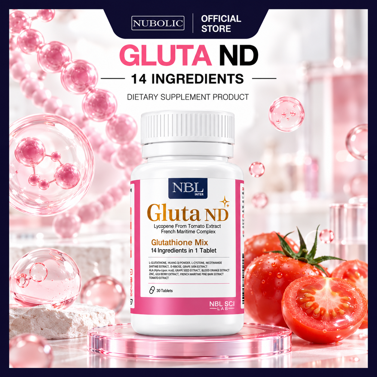 NBL Gluta ND Lycopene French Maritime Complex 1530 mg กลูต้า เอ็นดี ไลโคปีน มารีไทม์ (30 Capsules)
