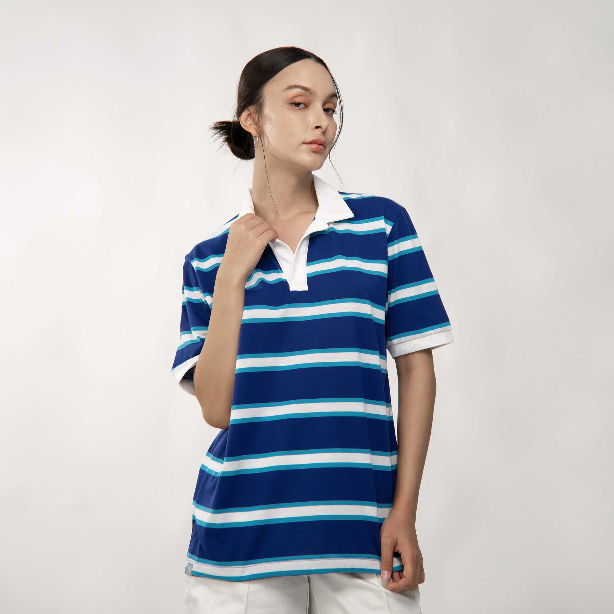 QueenCows เสื้อโปโลแขนสั้น Christ Striped Polo (Dark Blue)