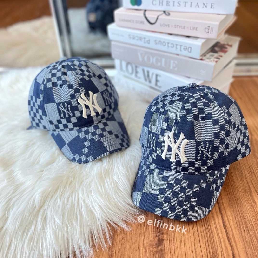 Sale🔥🔥MLB Checker Board Denim -Like ball cap  หมวกแก๊ป ยีนส์ ลายตาราง สียีนส์/สีดำ