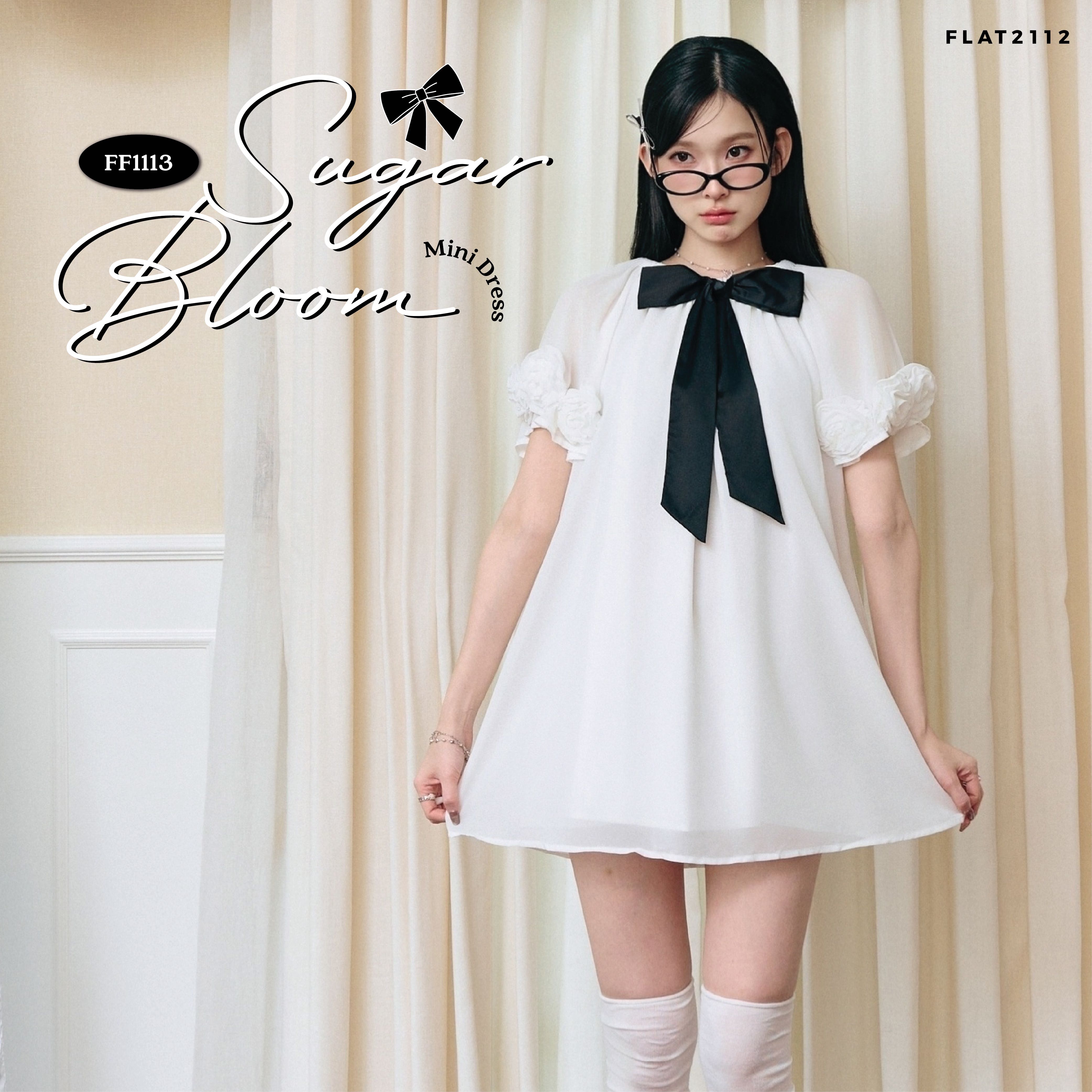 FLAT2112 : SUGAR BLOOM MINI DRESS  มินิเดรสคลาสสิค เดรสออกงาน เดรสรุ่นฮิต เเมตซ์ง่ายทุกลุค (FF1113)