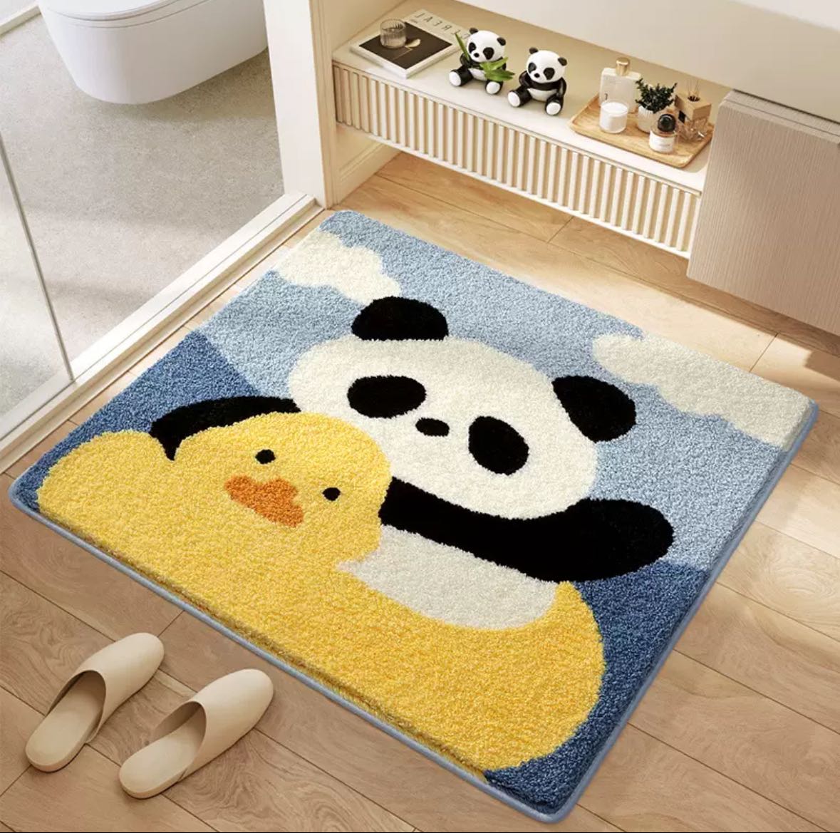 🐼พร้อมส่ง : พรมขนนุ่ม ลายแพนด้ากับเป็ด