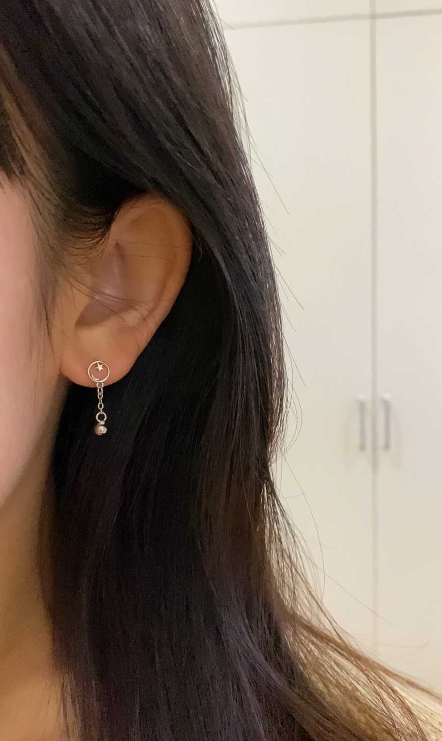 A84 (ดาว)(พระจันทร์)(แป้นเงิน) เงินแท้ แพ้ง่ายใส่ได้ ต่างหูร้านกากา GAGASTORETH