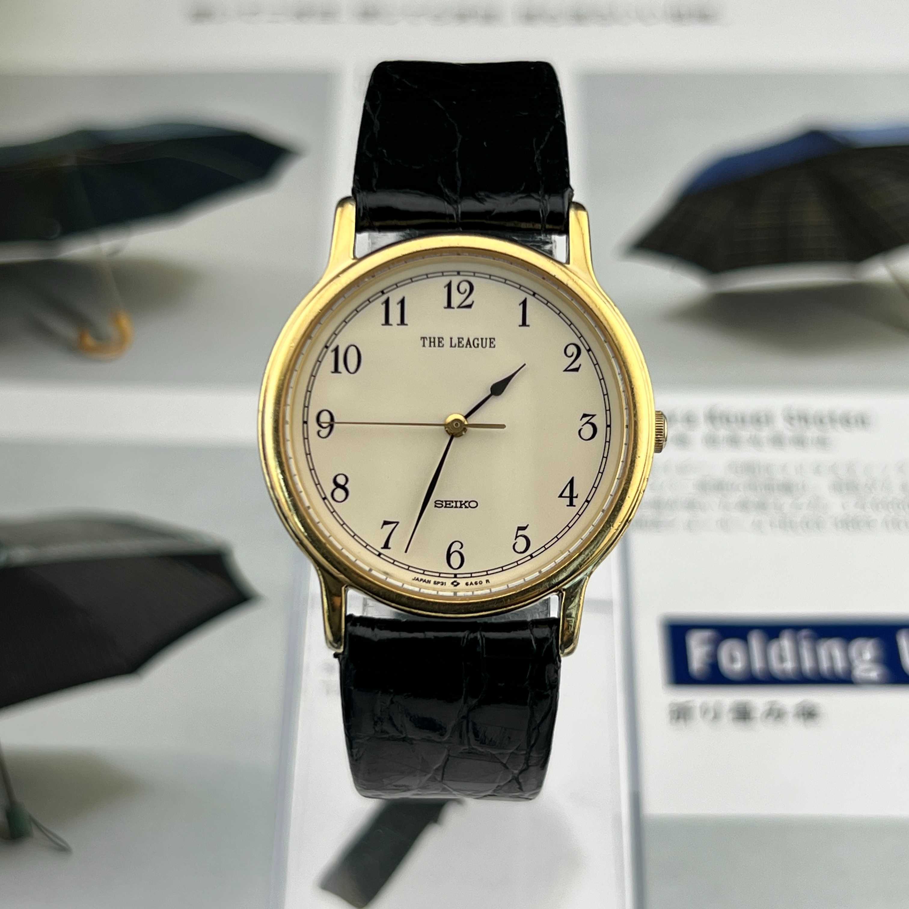 Vintage Seiko The League Arabic Quartz Ivory Dial Ref.5P31-6A30 Japan 1986
