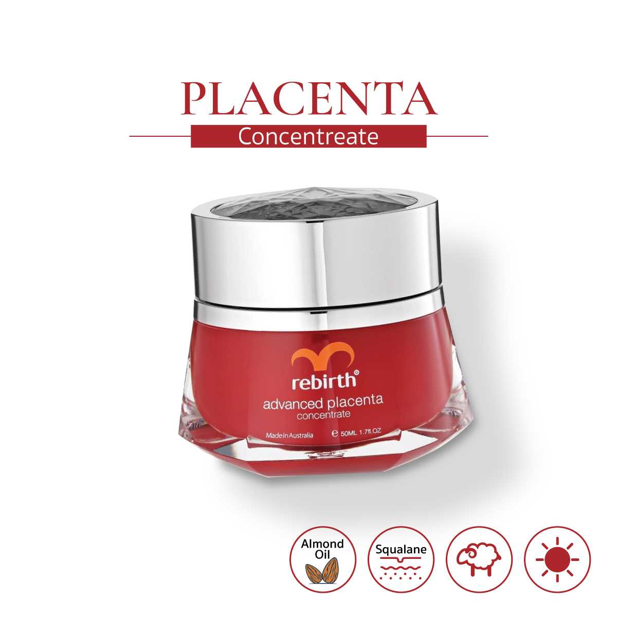 [ครีมรกแกะสูตรเข้มข้น] REBIRTH ADVANCED PLACENTA CONCENTRATE 50ml. ลดริ้วรอย