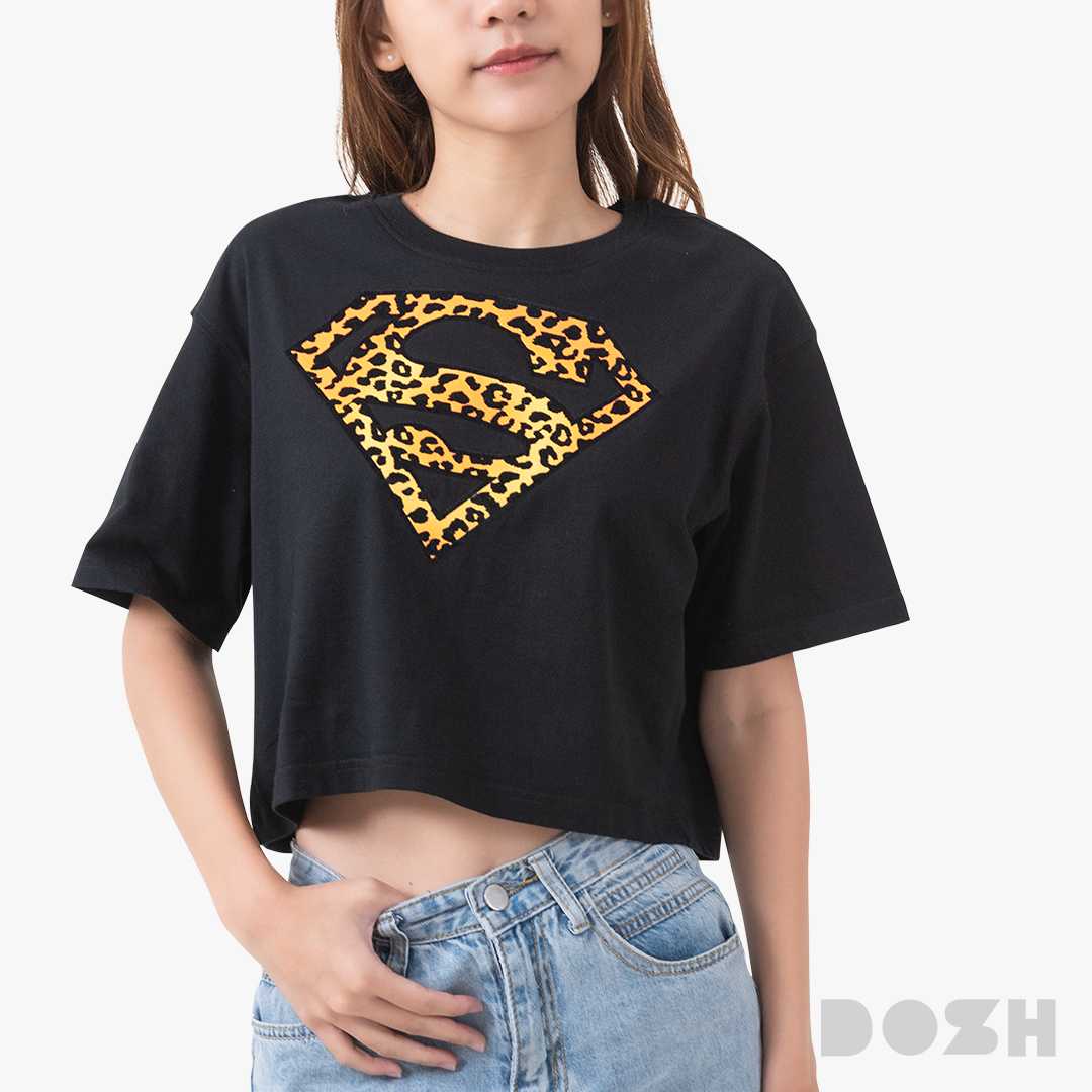 DOSH WOMEN'S CROPPED TOPS SUPERMAN เสื้อยืดครอปสั้น คอกลม แขนสั้น ผู้หญิง DSWT1048-BL