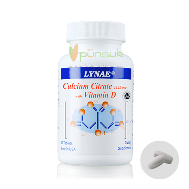 Lynae Calcium Citrate 1122 mg with Vitamin D (60 Tablets) แคลเซียมซิเตรท ผสม วิตามินดี