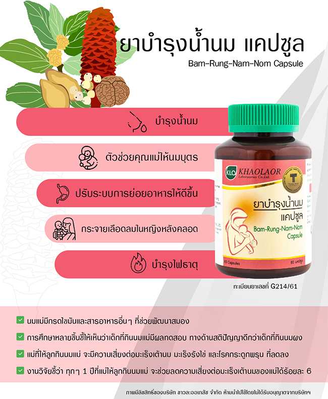 Khaolaor ขาวละออ ยาบำรุงน้ำนม 60 แคปซูล/ขวด