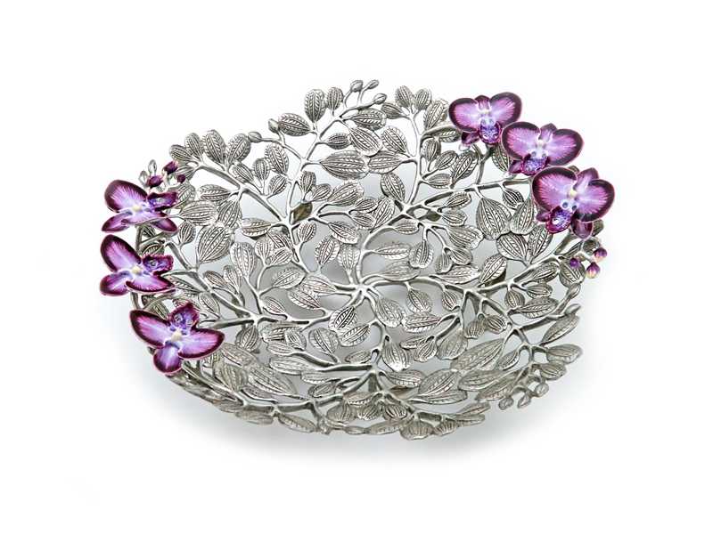 PT071.M ชามกล้วยไม้ ติดดอกกลีบกลม Platter orchid with flowers