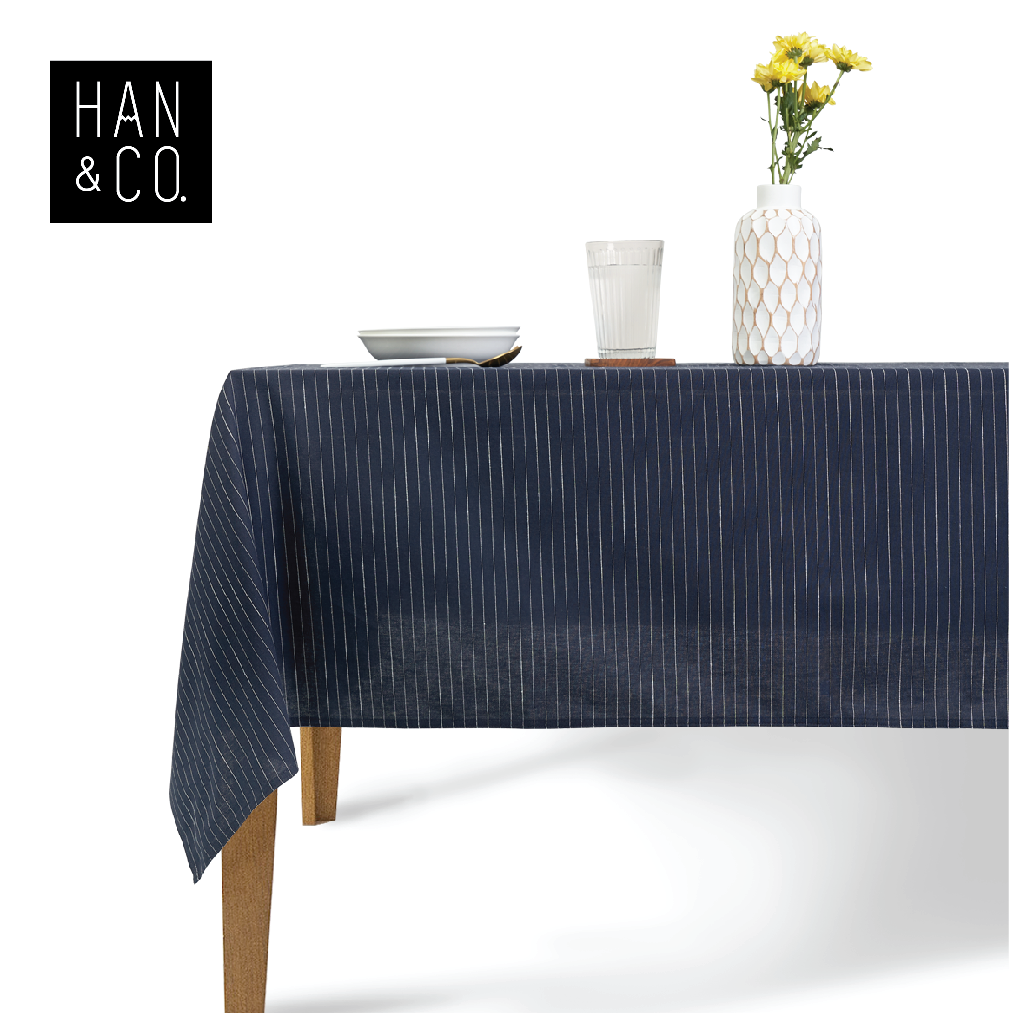 Han&Co. ผ้าปูโต๊ะ ผ้าคลุมโต๊ะ สี Navy Dot HCTBC11 Table Cloth – Navy Dot