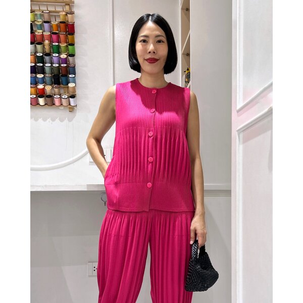 2MUAY รุ่น GA67812 เสื้ออัดพลีท THICK SLEEVELESS BUTTON FRONT PLEATED TOP 8 สี FREE SIZE
