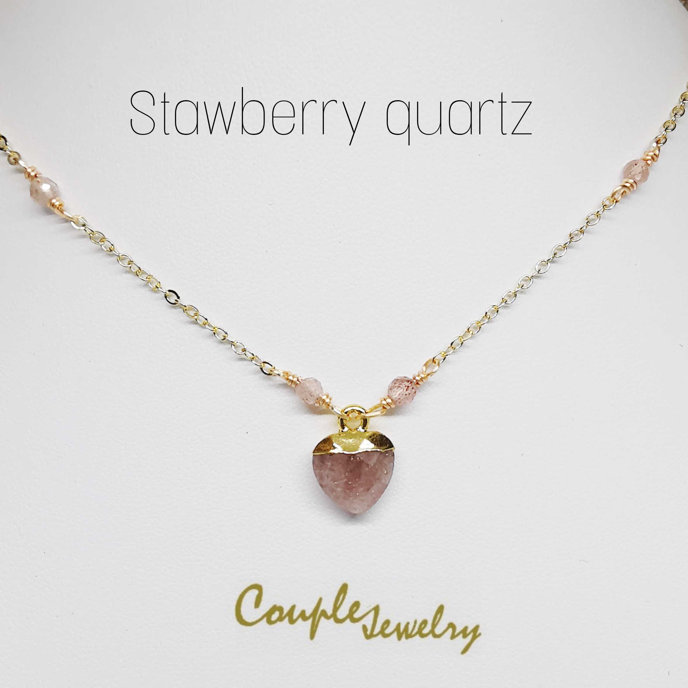 Mini​ heart​ stone​ necklace​(Stawberry​ quartz)​