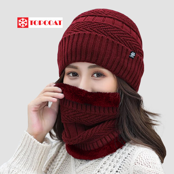 หมวกกันหนาวไหมพรมพร้อมผ้าพันคอแบบสวม Unisex