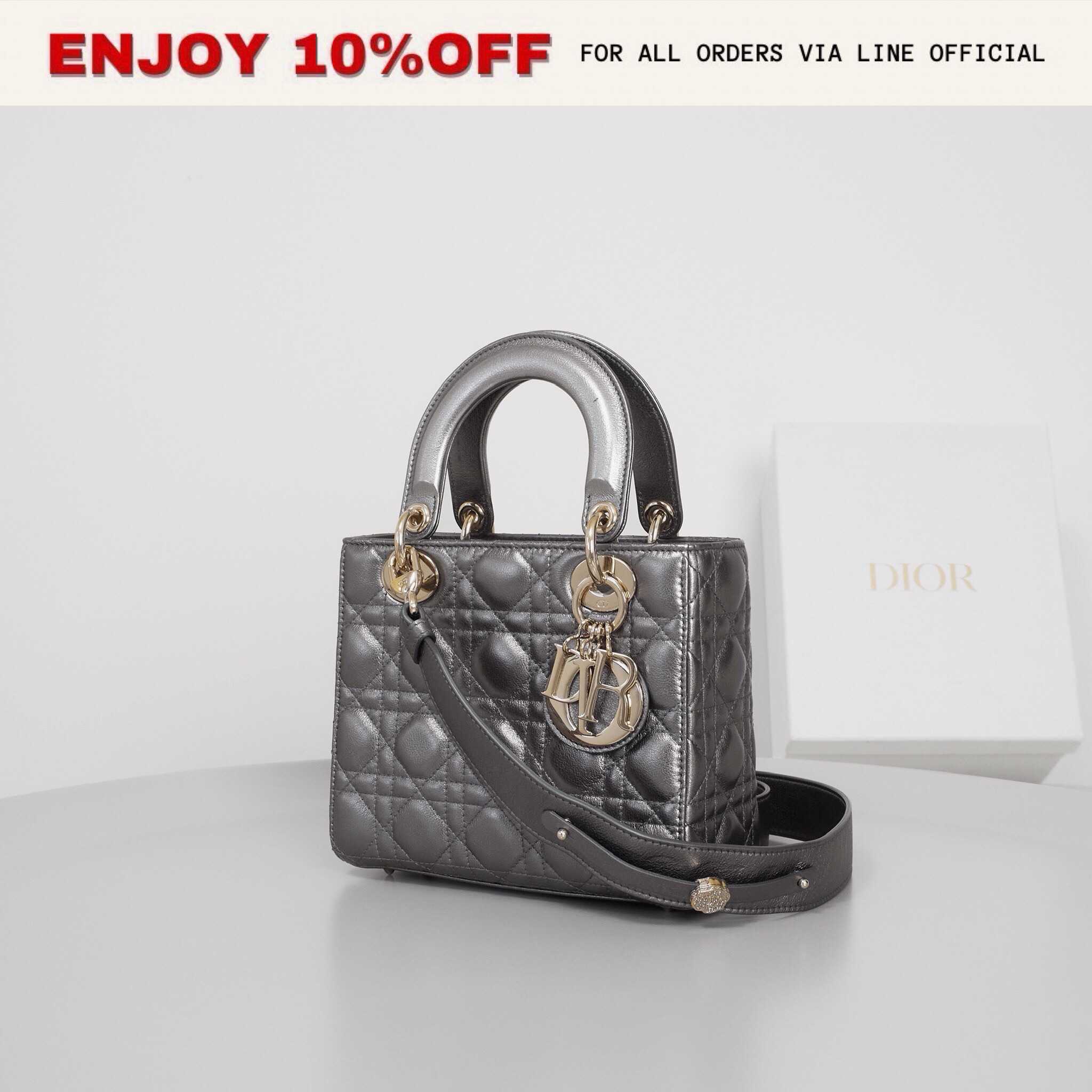 📍USED📍DIOR Small Lady Dior My ABC สี Metallic Calfskin GHW | Bag