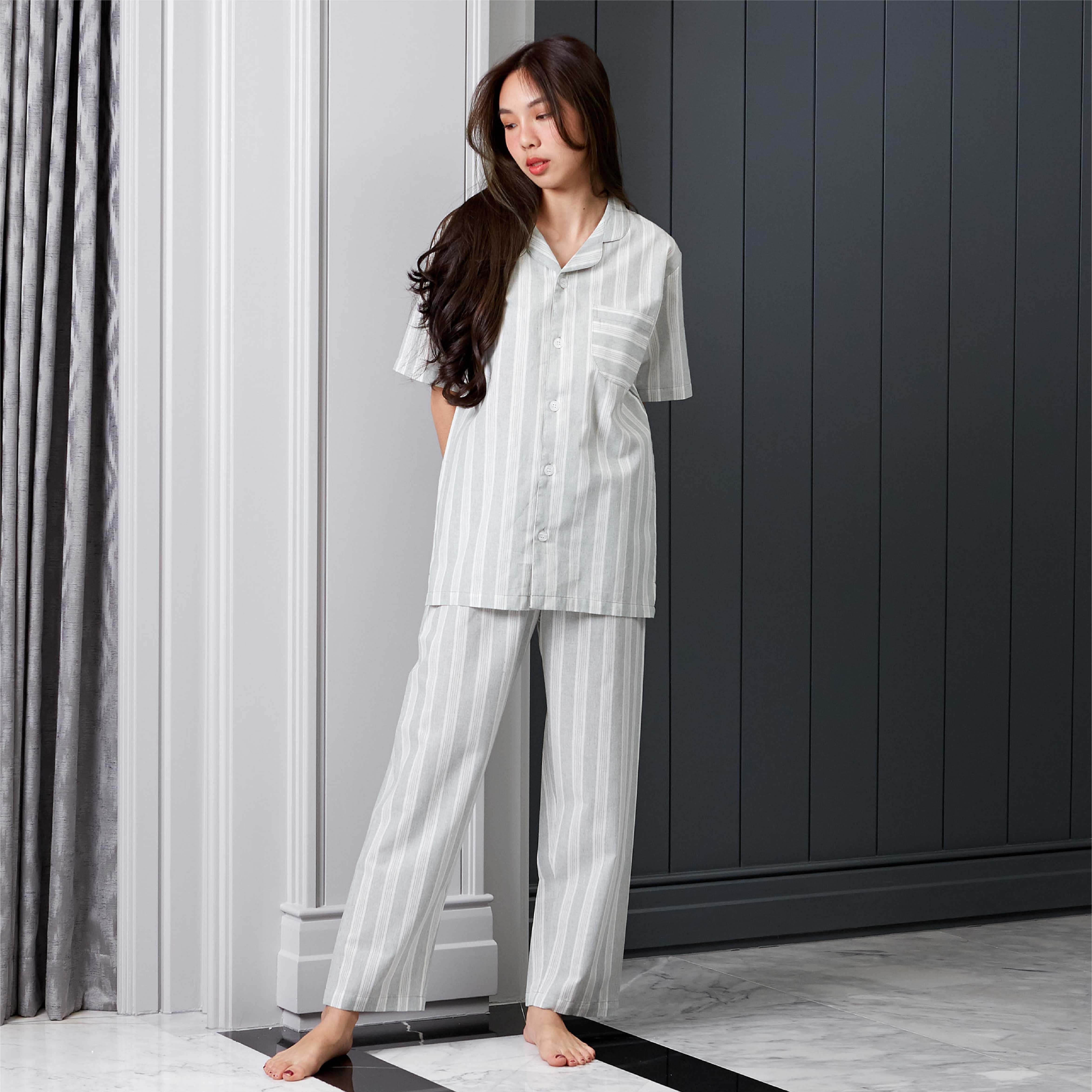 ชุดนอน in.house unisex แขนสั้นขายาว แบบลาย ผ้าลินิน