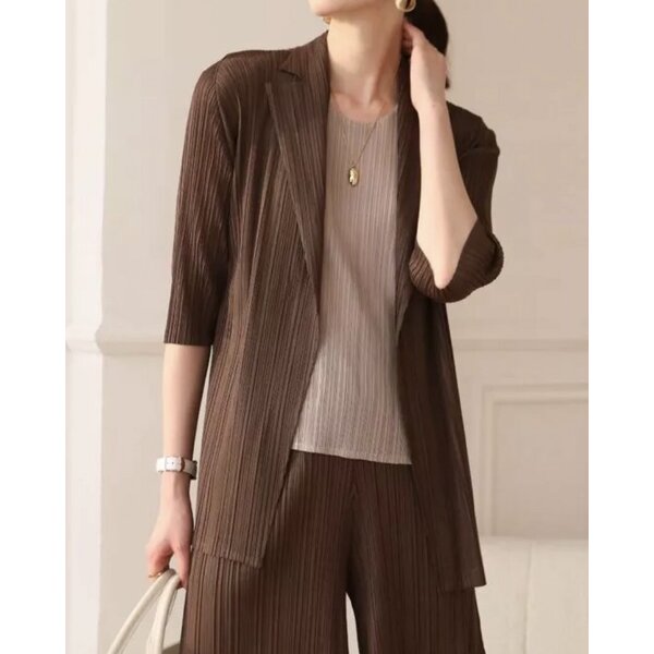 2MUAY รุ่น GJO7717 เสื้อสูท เสื้อคลุมอัดพลีทคุณภาพ 9สี FREE SIZE HALF SLEEVE COLLAR PLEATED CARDI...