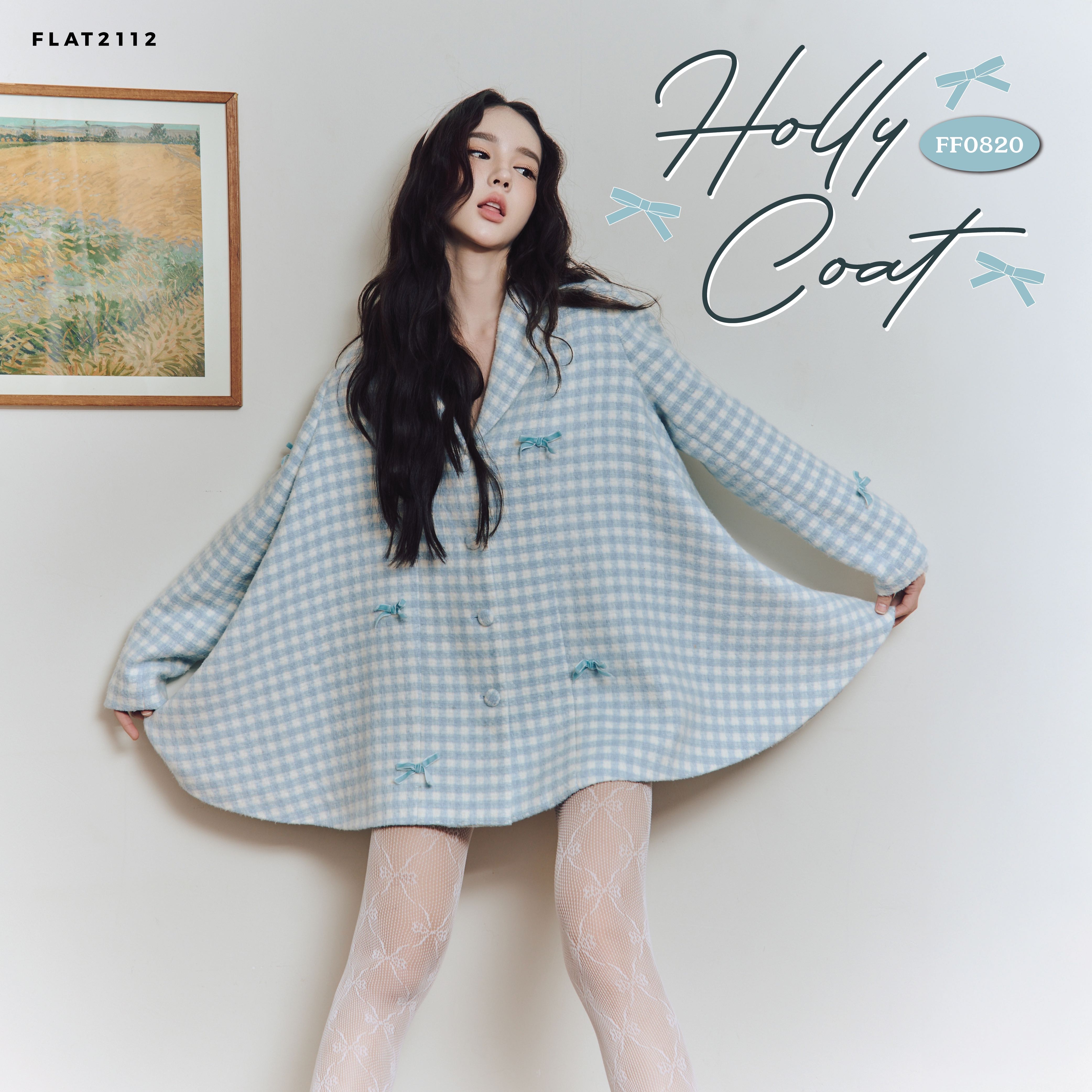 FLAT2112 FF0820 : HOLLY COAT เสื้อโค้ทลายตาราง แต่งโบว์รอบตัว กระดุมหน้า เสื้อกันหนาว