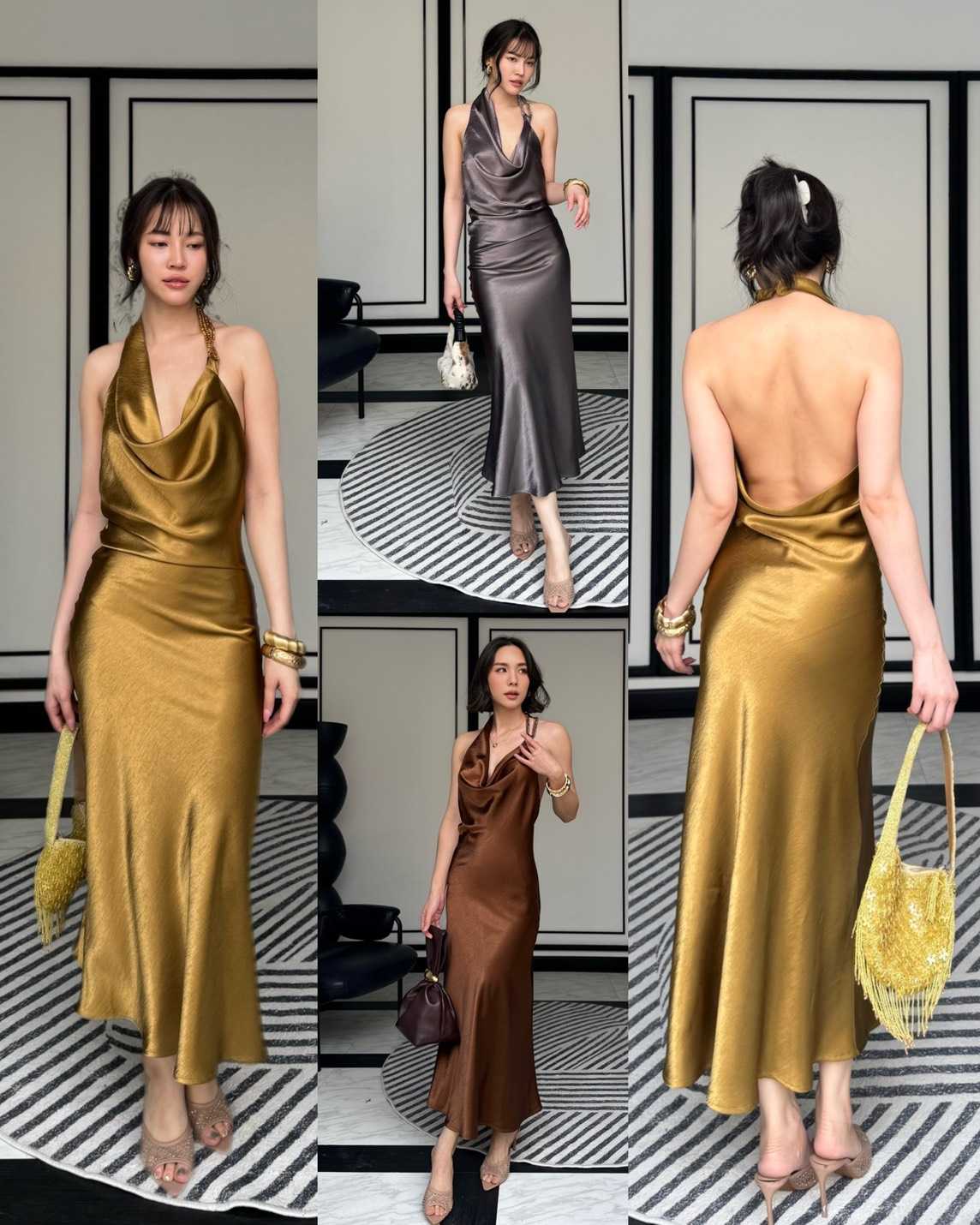 Porxil Dress เดรสออกงาน เดรสไปงานแต่ง เดรสซาติน