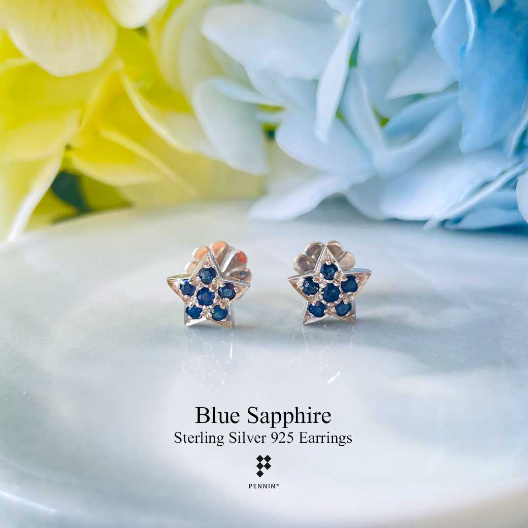 E26320 ต่างหูรูปดาว ไพลิน จันทบุรี Blue Sapphire Earrings แบบน่ารัก ใส่ติดหูได้ทุกโอกาส