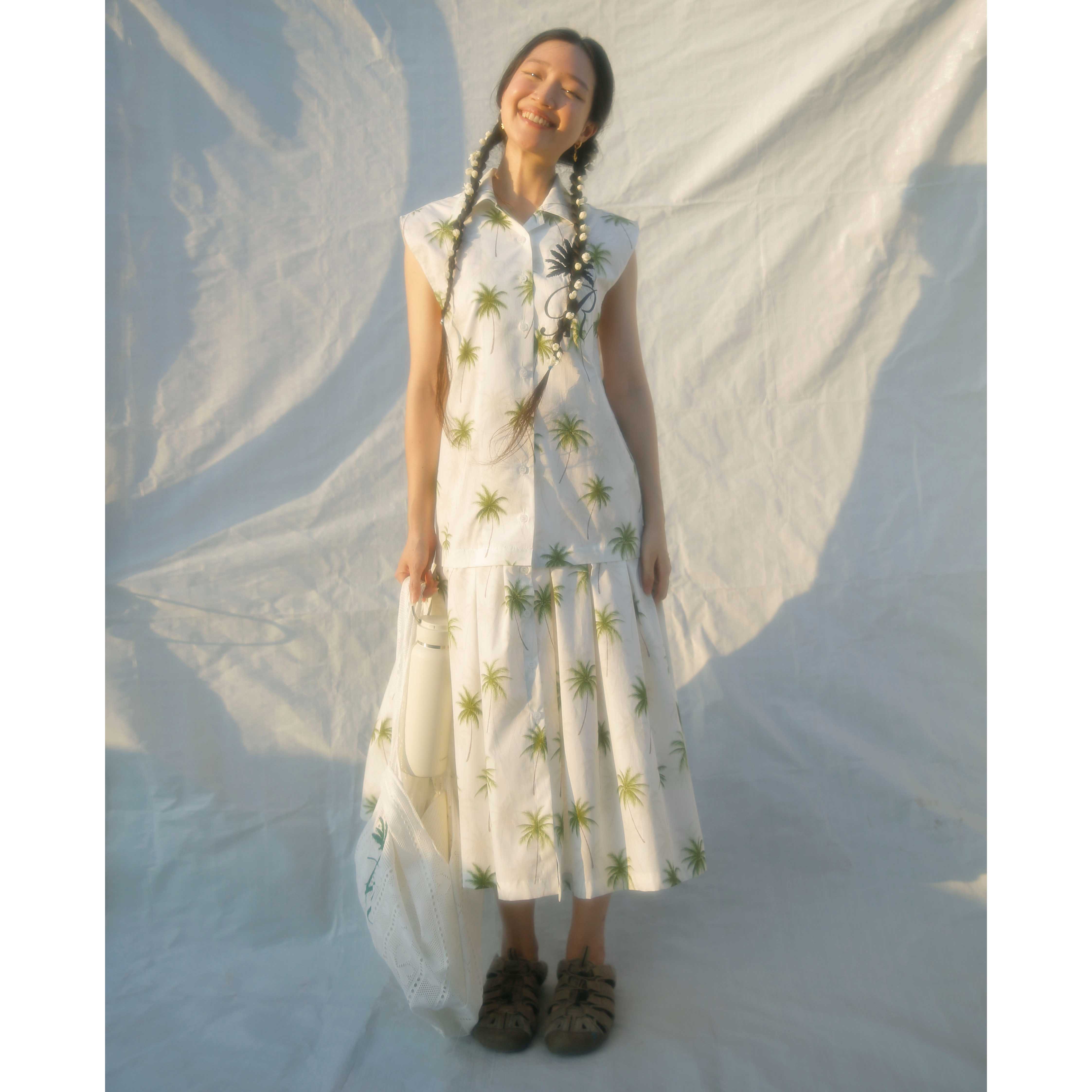 Rotsaniyom Palm tree cotton shirt dress
