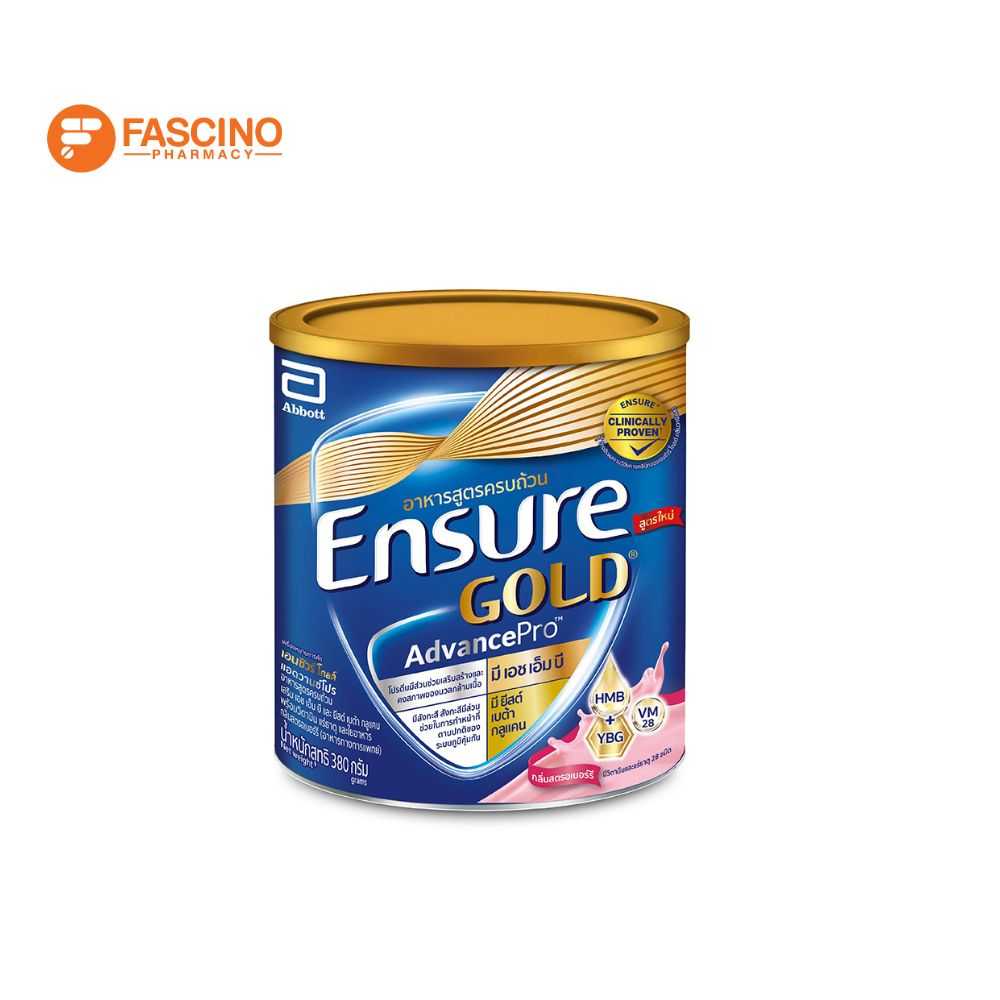 Ensure Gold เอนชัวร์ โกลด์ อาหารเสริมสูตรครบถ้วน กลิ่นสตรอว์เบอร์รี ขนาด 380 กรัม