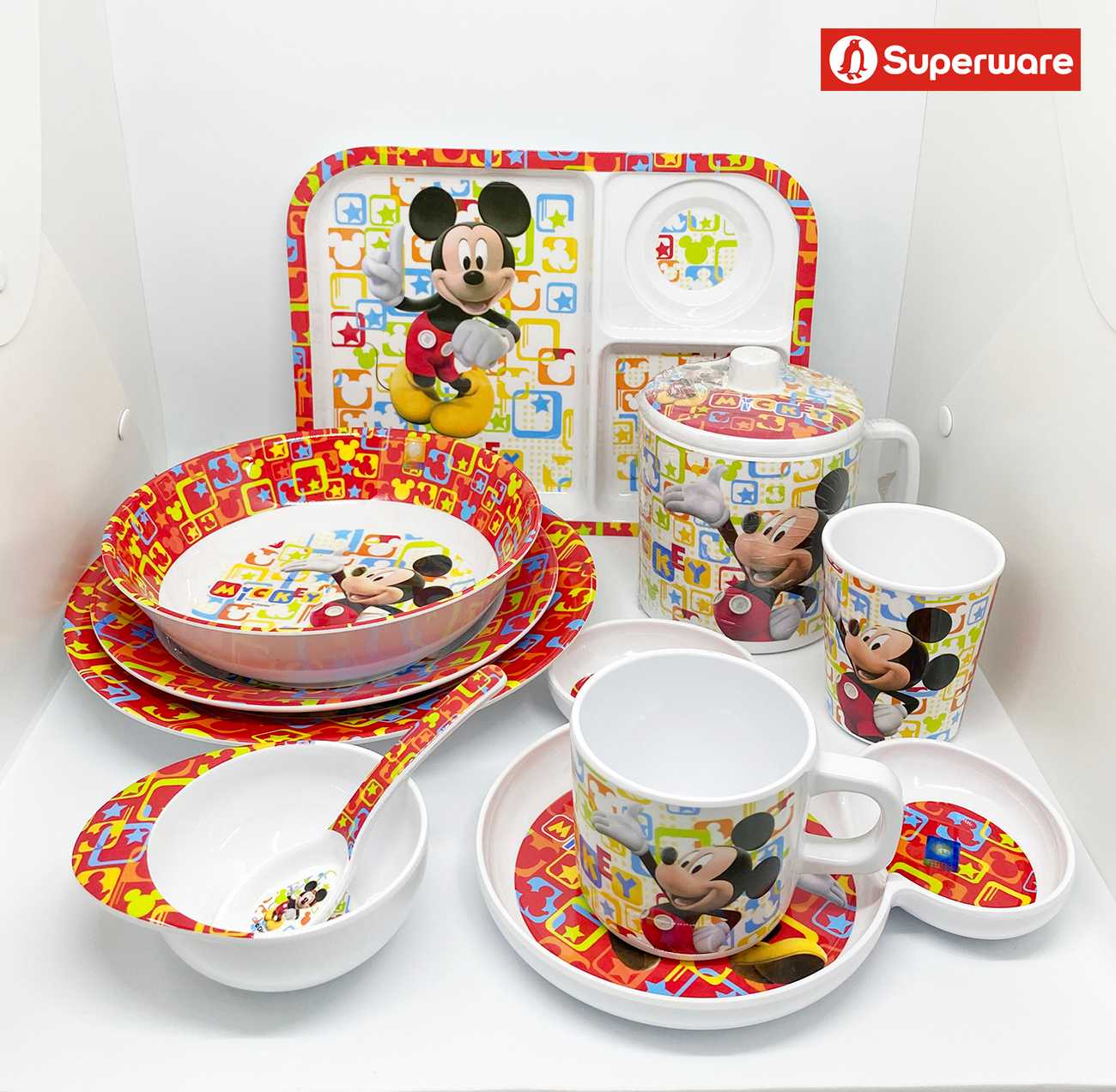 จานเมลามีน แก้วน้ำ ถาดหลุม ช้อนเด็ก Mickey มิกกี้-ฟันแทซ ยี่ห้อศรีไทยซุปเปอร์แวร์  [ขายเป็นชิ้น]
