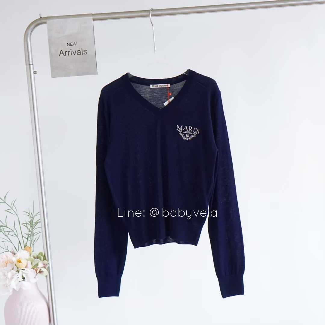 Mardi Wool Cropped V-Neck Alumni Classique (Navy Ivory)