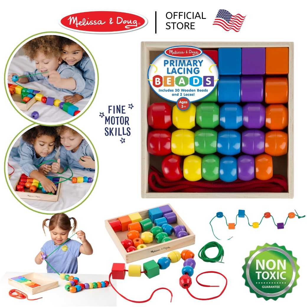 (ของแท้ USA) ของเล่นร้อยเชือก ลูกปัดขนาดใหญ่ ฝึกสมาธิ Primary Lacing Beads มอนเตสซอรี่ ชิ้นใหญ่ 544