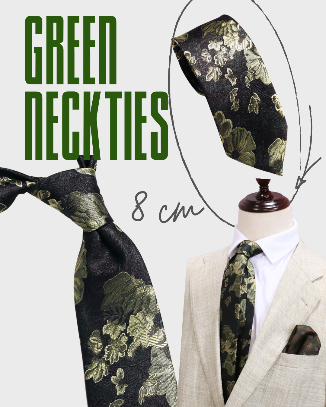 Dark green vintage เนคไทด์สีเขียวเข้มลายดอก