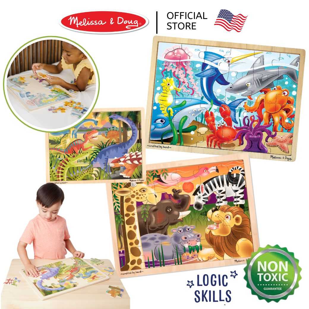 (ของแท้ USA) จิ๊กซอว์ไม้ 24 ชิ้น 24 Pcs Wooden Jigsaw Puzzle Melissa & Doug ของเล่น สัตว์ ไดโน 2937