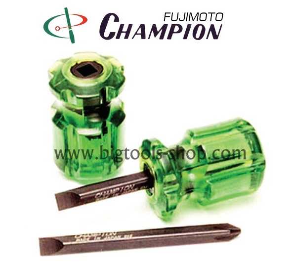 แชมเปี้ยน : ไขควง หัวสลับ หัวโต แกนดำ Champion : 2 Way Screw Driver (Short)