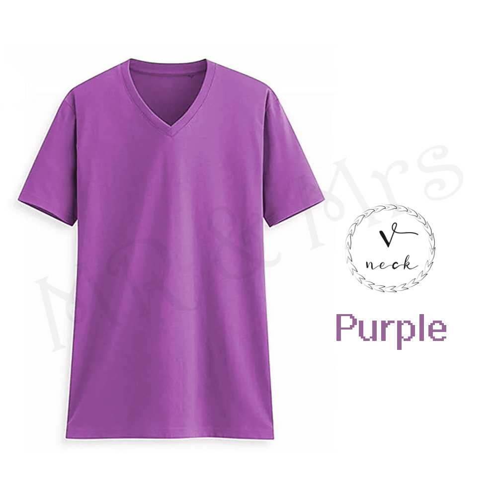 เสื้อยืดสีพื้น เสื้อคอวี เสื้อยืดคอวี T-Shirt ผ้าCotton (สีม่วง